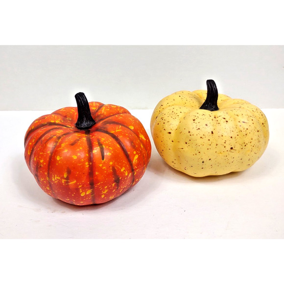 Set of 2 Vintage Decorative Pumpkins Small Foam Plastic Autumn Fall Decoration - Picture 1 of 7